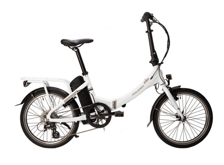 White Raleigh Stow-e-way; Fully equipped folding ebike